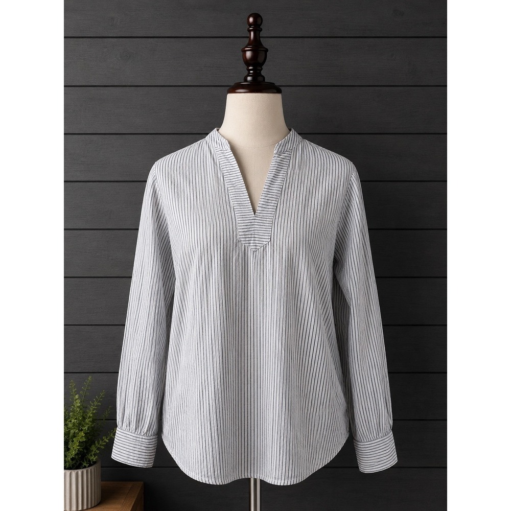 Vineyard Vines 100% Linen Popover Top Size XXS Blue Striped Split Neck Coastal